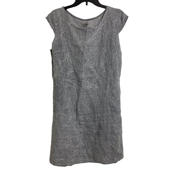 Lina Tomei L Linen Embroidered Lightweight Midi Dress Coastal - Picture 1 of 9